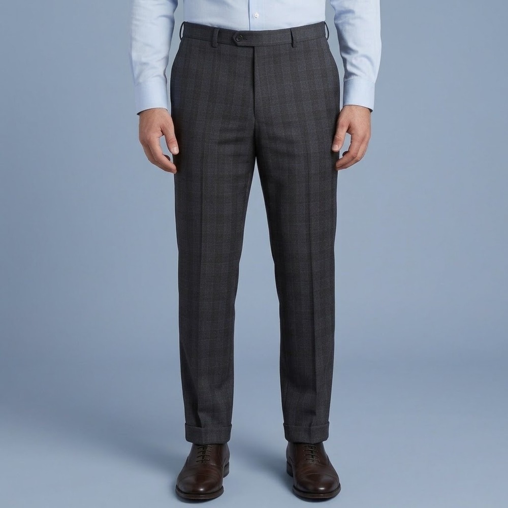 JB Britches Men's Dress Pants Torino Model Charcoal Plaid Wool 38R